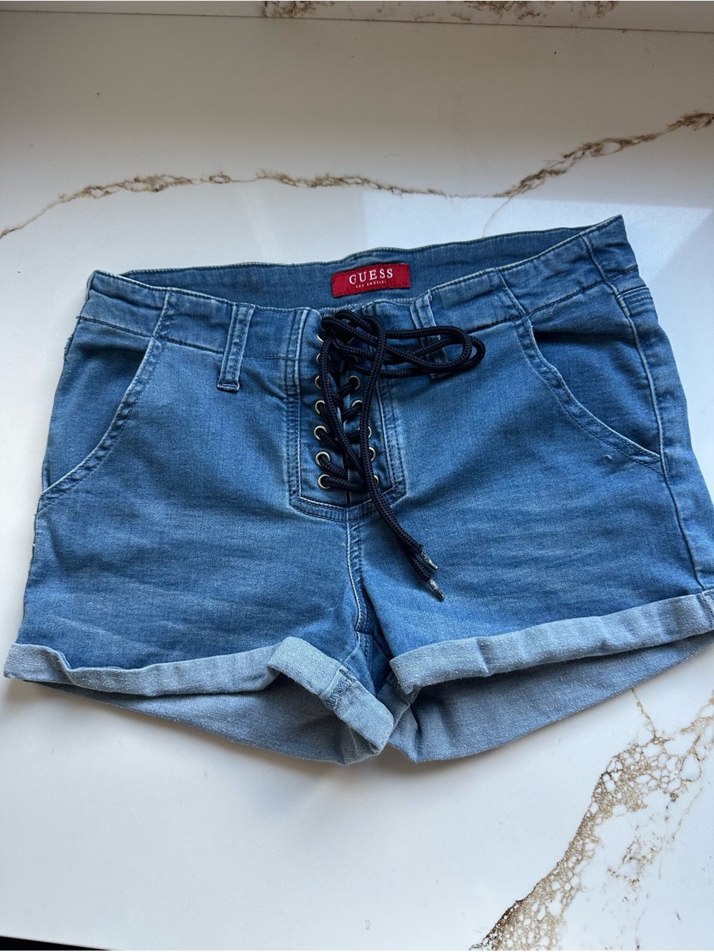 GUESS Lace-Up Denim jean Shorts medium